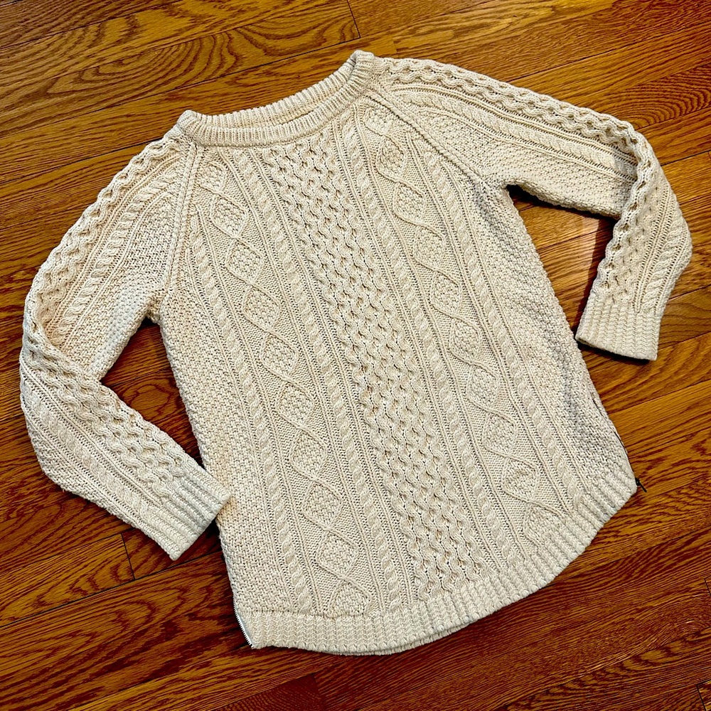 LL Bean Women's Signature Cotton Fisherman Tunic Sweater (Size: M) - Cream